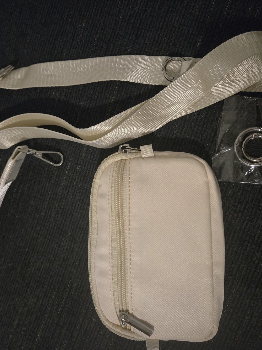 Cream Mini Crossbody Pouch with Adjustable Strap